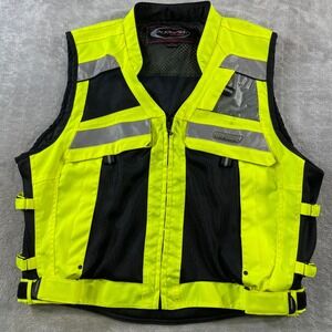 Olympia Moto Sports Hi-Vis Vest M/L Reflective Mesh Motorcycle Neon Yellow